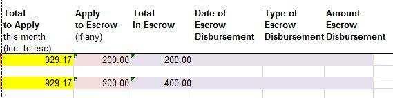 If the Monthly Escrow payment changes later, enter the date and new amount in the Lilac Cells in the Setup worksheet.