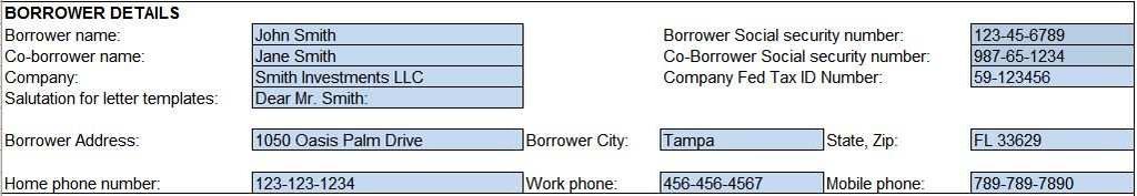 BORROWER DETAILS Open mortgage1.xlsx which should be in the folder you created Click on the Setup worksheet. Tip: You will find a filled-in example in Mortgage Sample v1.7.8.