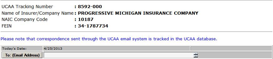 UCAA Expansion Insurer Use the To: (Email Address) button to select an addressee. Choose from the defined list.