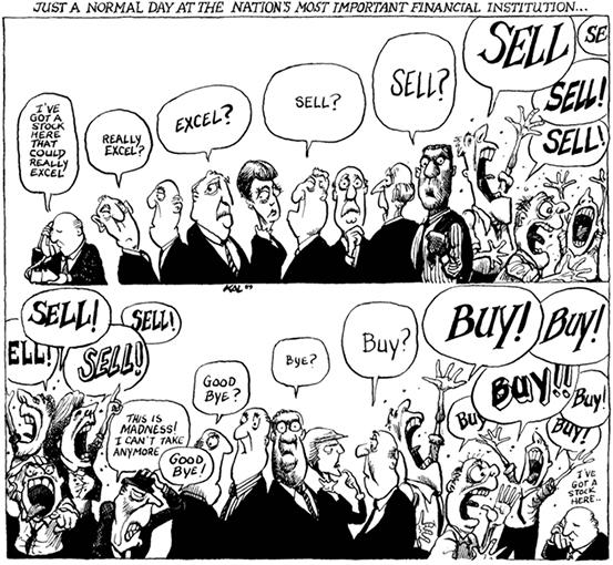 (3) Market Psychology - refers to investor behavior. - is often driven by speculations. Cartoon by Kevin Kallaugher Momentum trading.