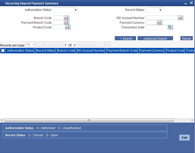 7.3 Viewing Payment Summary You can view summary of all RD payments using the Recurring Deposit Payment Summary screen.