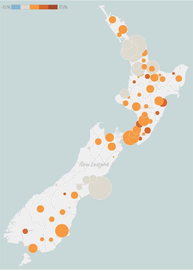 House Price Index Annual Value Change Focusing on the past 12 months, value changes have been strongest in parts of the lower North Island, including Horowhenua and Masterton.