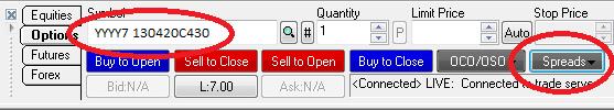 Trading Mini Options from the Order Bar and Options Spread Order