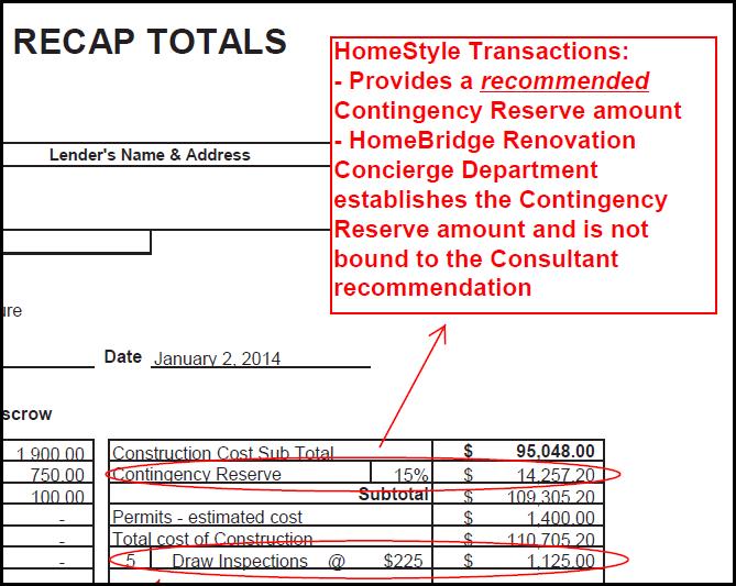Sample Feasibility Study (continued) HomeStyle Transactions: Provides Contingency Reserve amount Borrower and Consultant