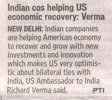 Headline: Indian companies helping US recovery: Richard Verma Publication: Hindustan Times About The Publication: Hindustan Times is one of the leading mainline dailies from HT Media group with