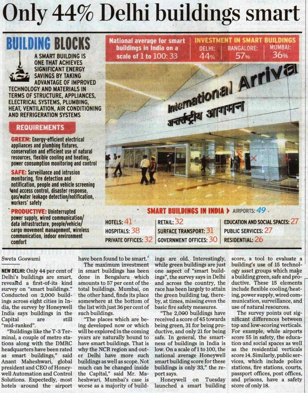 Headline: Only 44% Delhi buildings smart Publication: The Hindu Link: http://www.thehindu.com/news/cities/delhi/only-44-delhi-buildings-smart/article7348380.
