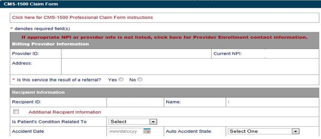 Online Claims Entry Primary Claim Continued Click on