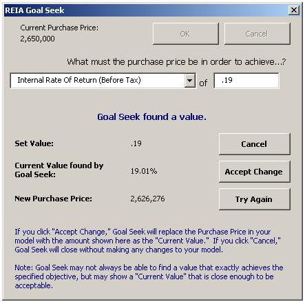 Short-Term Cash Flow and Resale If the program can find a result, you will see that result displayed beneath your entries (see Figure 5-8). There are three values whose titles appear in bold type.