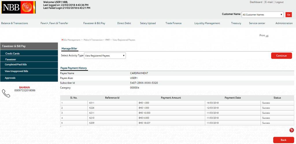 User can view the payment history by clicking view payment history button.