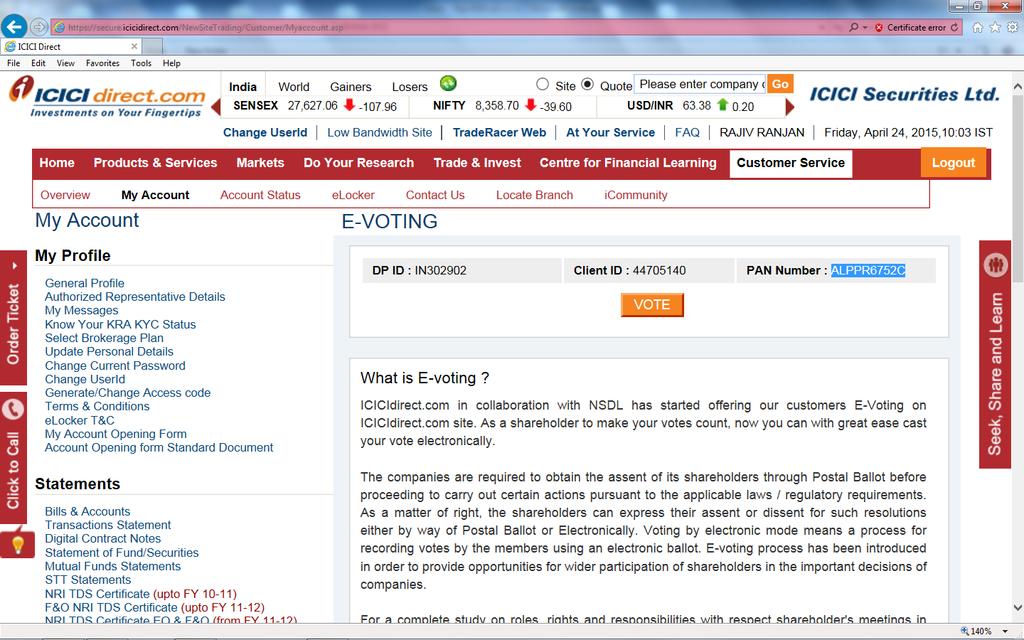 Login to e-voting website (ICICI direct.