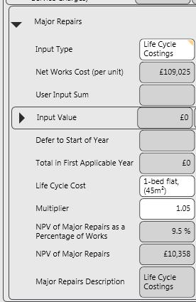 1. Input Type - Select Life Cycle Costings 1. Life Cycle Cost select an archetype from the list (as defined in Global Properties).