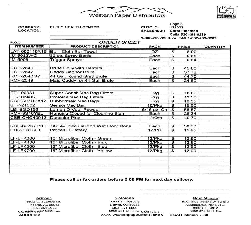 APENDIX D Authorized Chemicals and Supplies, Order Form