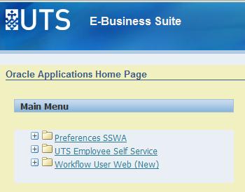 in, the UTS Employee Self Service responsibility is displayed at the left of the screen:
