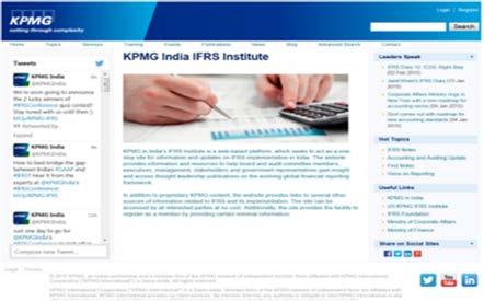 KPMG in India s IFRS institute KPMG in India is pleased to re-launch IFRS Institute - a web-based platform, which seeks to act as a wide-ranging site for information and updates on IFRS