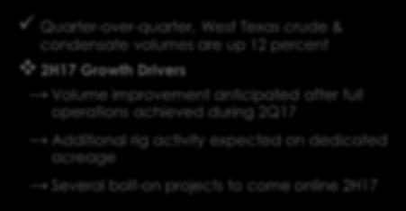 condensate volumes are up 2 percent 2H7 Growth Drivers Volume improvement anticipated after full operations achieved during 2Q7