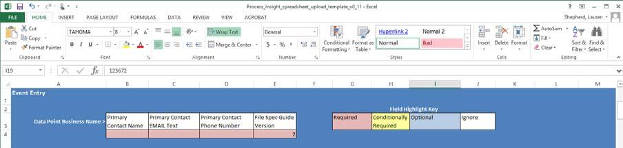 5. The next step is to correct the data point positions listed in column A so that the event(s) will pass validation when the spreadsheet is processed.