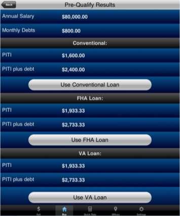 The results page will show a Payment Amount and a Payment Amount plus Debt for each type of loan.