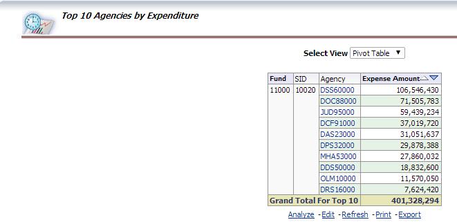 Scroll down and view Top 10 Agencies by Expenses.