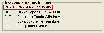 2007 DRAKE SOFTWARE Return Preparation 101 To the left of the bank name is the code for accessing the bank information from the Selector field.