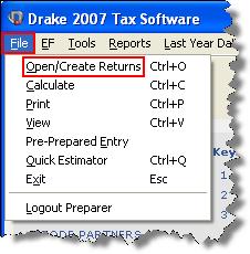 6 Basics 2007 DRAKE SOFTWARE LOGGING IN AND OUT To log in from the Drake 2007 Tax Software window, enter a Preparer ID and a Password, then click Login. The Home window appears with successful login.