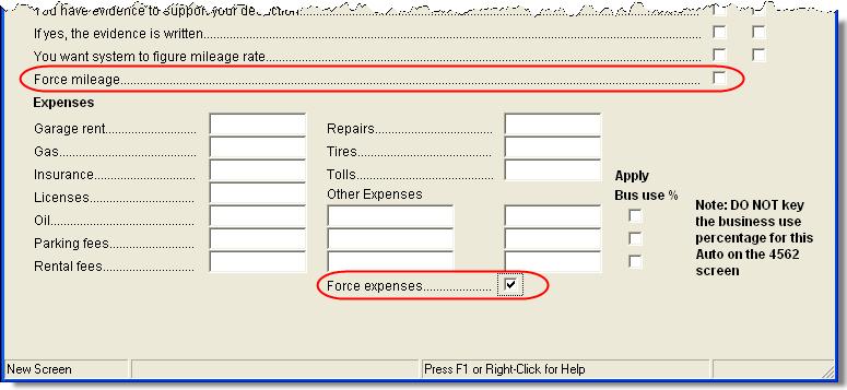 118 Return Preparation 2007 DRAKE SOFTWARE IMPORTANT The Business mileage field must be completed to compute business use percentage for depreciation (Form 4562).