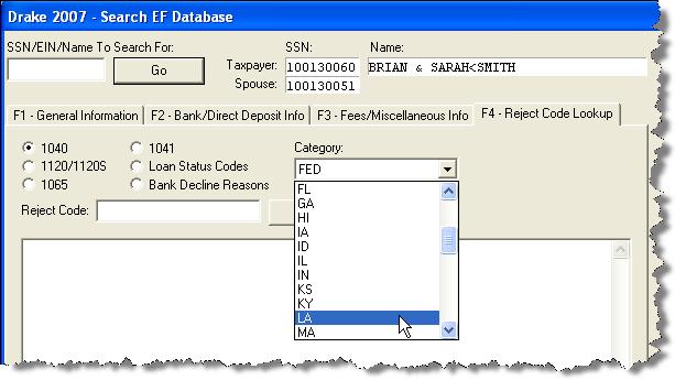 2007 DRAKE SOFTWARE Electronic Filing and Banking 161 Bank/Direct Deposit Info This window contains detailed information about any bank products.