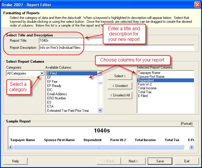 2007 DRAKE SOFTWARE Reports 225 Right-Click Menus Right-click a report from the tree to view the following menu of items: View Report View a selected report.