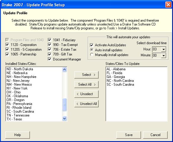 2007 DRAKE SOFTWARE Installation & Setup 45 Click Save when profile setup is complete.