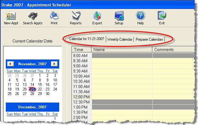 2007 DRAKE SOFTWARE Preseason Preparation 75 SCHEDULER Redesigned in 2007, the Drake Scheduler allows you to create and manage the daily schedule for all preparers in a firm, schedule appointments