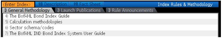 ACCESS INDEX REFERENCE REPORTS In the Index Rules & Methodology function, click on the tabs to