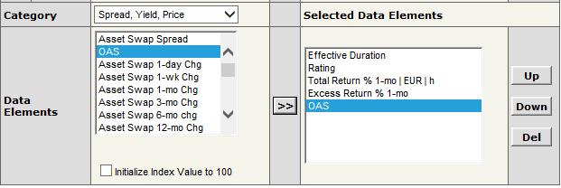 DATA DOWNLOAD AVAILABLE OPTIONS CONTINUED Select the data elements you want to download for each bond/index: Reorder selected data elements Select a category and highlight the data elements you want
