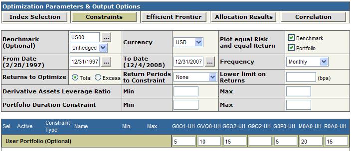 MAXIMIZE ABSOLUTE OR EXCESS RETURNS OVER A SELECTED DATA RANGE Select the optimization type: Total return (maximize annualized total return while minimizing the standard deviation of total return);