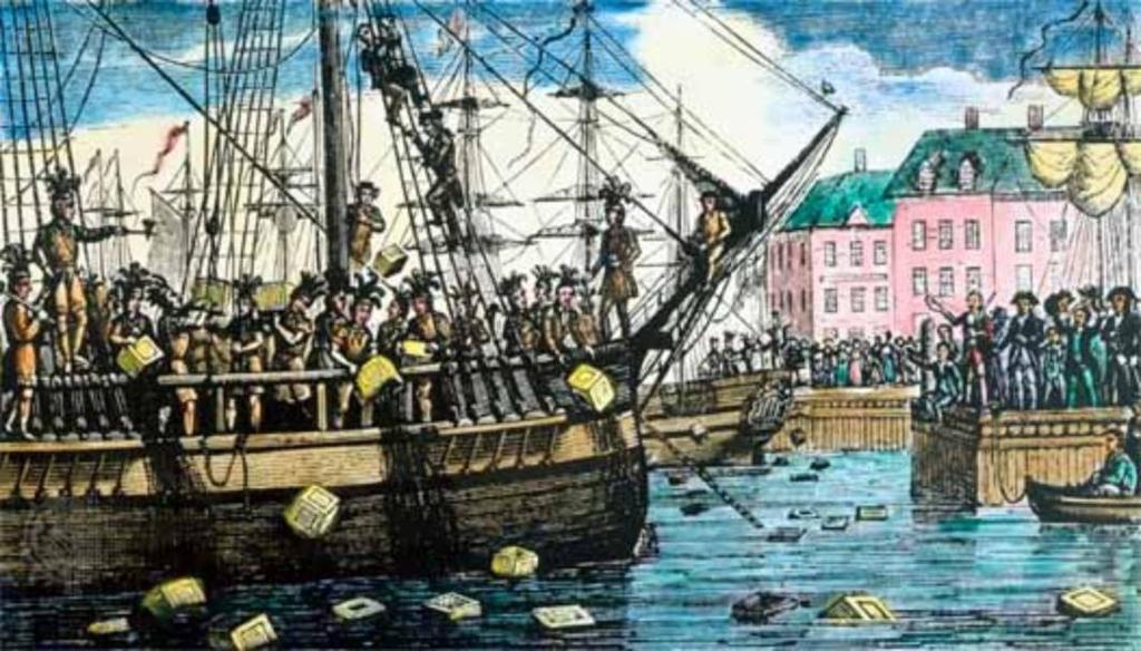 BOSTON TEA PARTY 1773 Colonists boarded three trading ships in Boston Harbor and threw 342 chests (90,000 lbs.