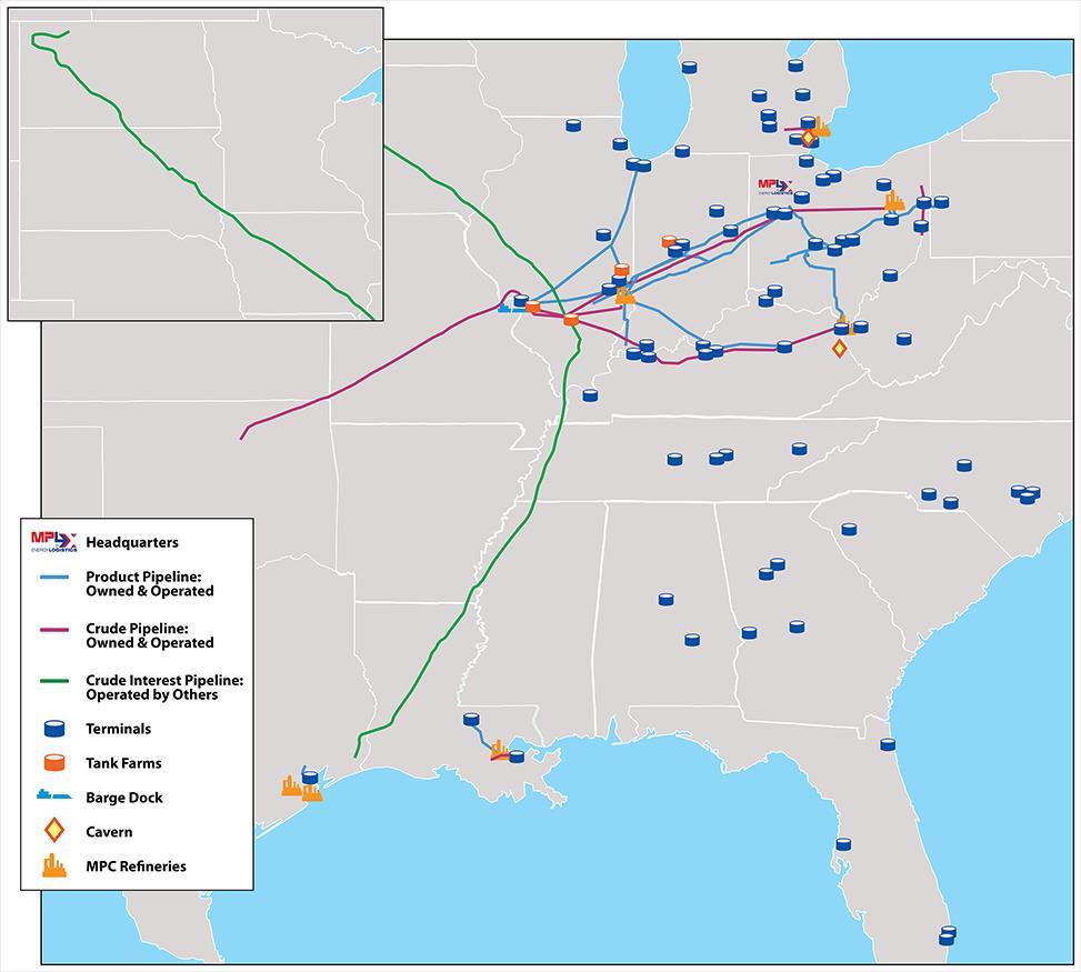 MPLX - Logistics & Storage Segment Overview High-quality, well-maintained assets that are integral to MPC Owns, leases or has interest in ~3,500 miles of crude oil pipelines and ~2,400 miles of