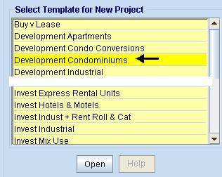 INSTRUCTIONS FOR ENTERING THE PROJECT INTO INVESTOR PRO Getting started The first step is to open the Investit Pro Template Development Condominiums as follows: 1. Open Investor Pro. 2.
