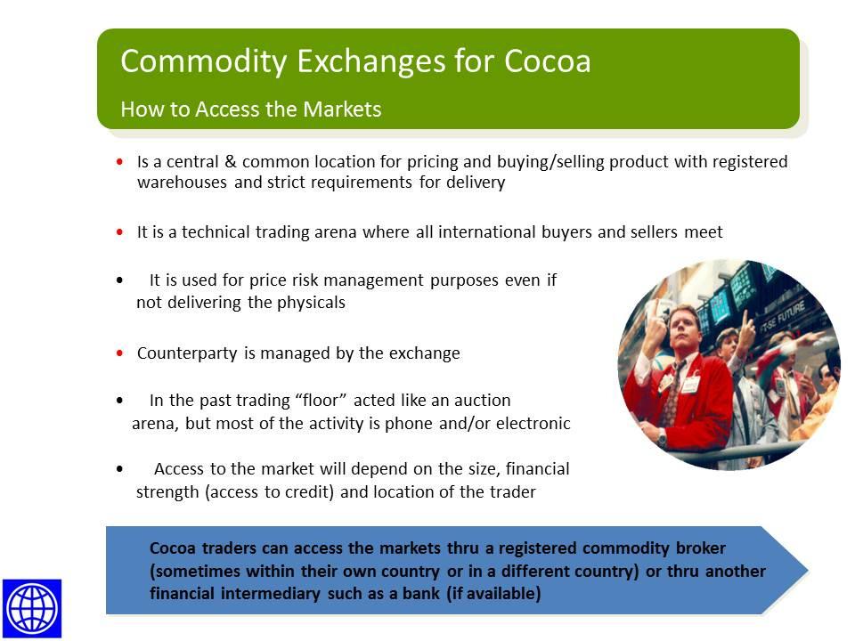Accessing Global Financial Markets Accessing the Markets It is not possible for a trader to directly access the commodity exchanges.