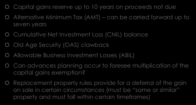 Investment Losses (ABIL) Can advances planning occur to foresee multiplication of the capital gains exemption?