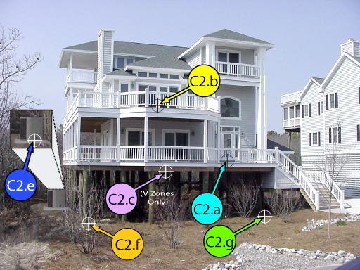 Multi-level building elevated on piers, posts, piles,