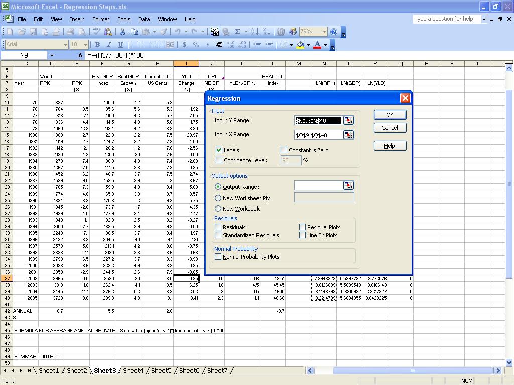 - 17 - Figure 9 Step 6: Select Output option The Output parameters section on the regression window has the following items: Output Range: Allows the selection of regression output location on the