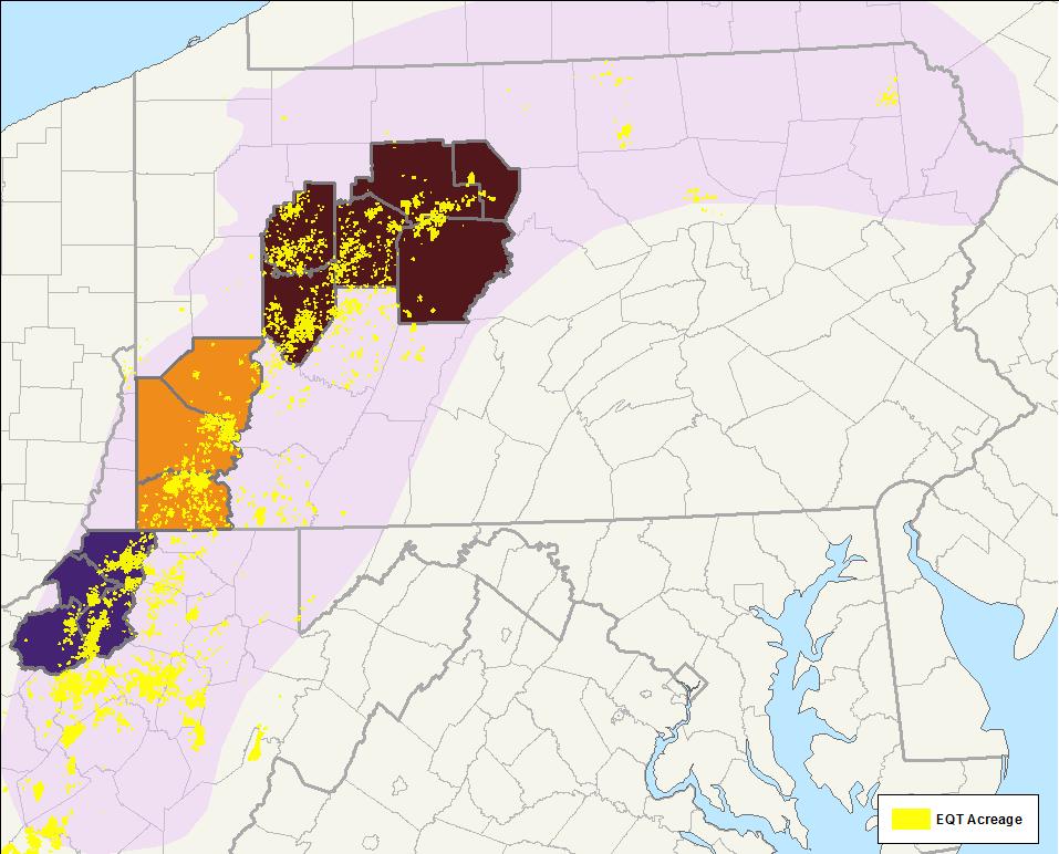 Marcellus Play Central PA Southwestern PA Northern WV 560,000 EQT acres 87% NRI / 85% HBP 15.7 Tcfe 3P 21.