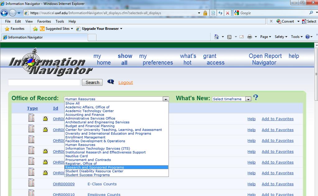 4. Select Research and Sponsored Programs from the Office of Record drop down list 5.