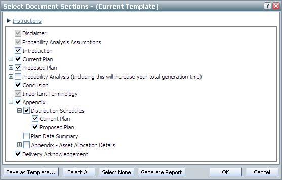 Figure 21: Results section Client Reports category Client Report page Select Document Sections dialog box 3. Select the Appendix check box, and then click + beside the check box. 4.