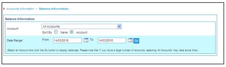 Set the From Date and the To Date to the same single date. Click on the Go button. Transactions From the Account Information menu, select Transactions.