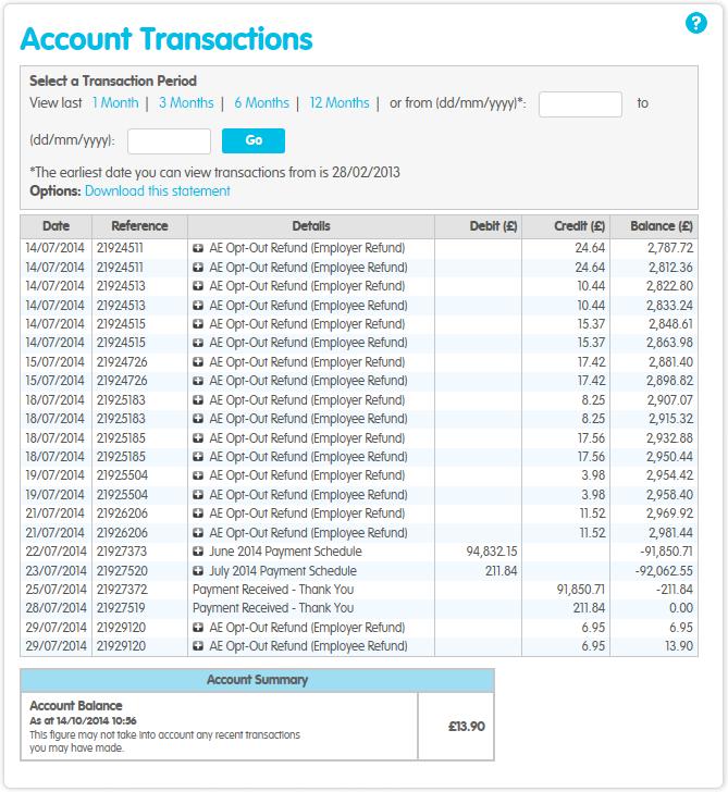 Account Transactions Here you can view credits, debits and your