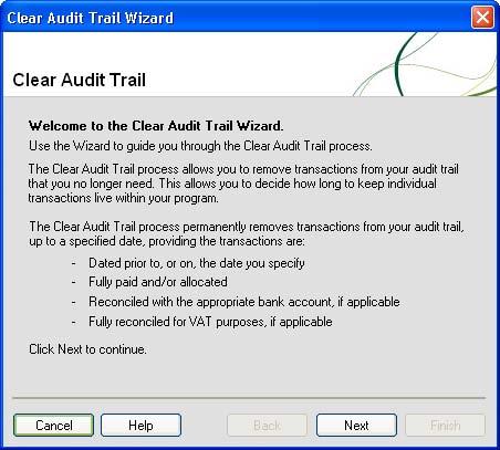 Sage 50 Accounts User Guide The wizard lists the reports you should print before proceeding to clear the audit trail.