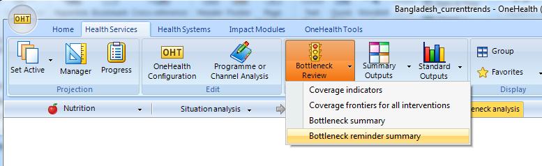 It should be noted that within OneHealth the bottleneck analysis does not drive any calculations within the tool.