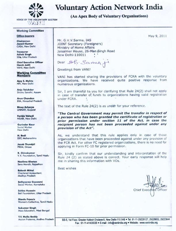 Letter Sent to Home Ministry for