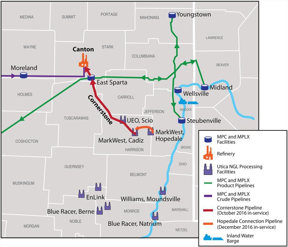 Cornerstone Pipeline Connecting Utica Production Supply Summary Industry solution, 16-inch pipeline connecting Utica Shale region to East Sparta, Ohio, tank farm 180,000 bpd condensate & natural