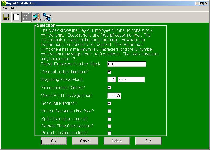 PAYROLL INSTALL SCREEN This screen can only be accessed and modified by an MSI Employee. If you require any changes herein, please contact your Project Manager or Software Support Representative.