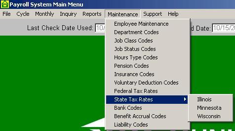 5.00 FILE MAINTENANCE MENU This menu is used to maintain the employee files, codes used within those files, and all other codes used by the Payroll System.